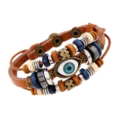 China 1Pcs High Quality Punk Eye Bangle Bracelet Blue Eye Bead Charm Unisex Leather Bracelet Sets Festival Souvenir for sale