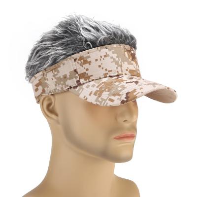 China Common Men Women Camouflage Golf Hat With Fake Flair Hair Sunshade Hat Adjustable Camouflage Fur Covers Baseball For Outdoor Camping Hiking for sale