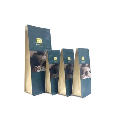 China Food Smell Proof Food Grade Custom Printed Kraft Flat Bottom Plastic Coffee Bag Packaging for sale