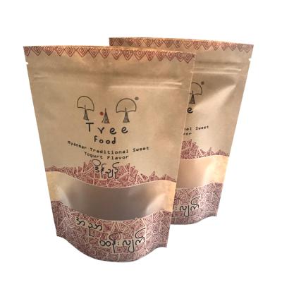 China Recycled Materials Clear Window Front Stand Up Kraft Paper Pouch With Zipper Food Grade Biodegradable for sale