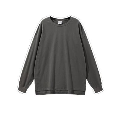 China Anti-pilling Fall 2021 Basic High Street Solid Long Sleeve T-Shirt With Slit for sale