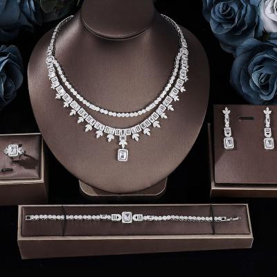 China FASHIONABLE Luxury Arabic Wedding Jewelry Set CZ Zircon Diamond Necklace Full Jewelry Set For Women Party Accessory for sale