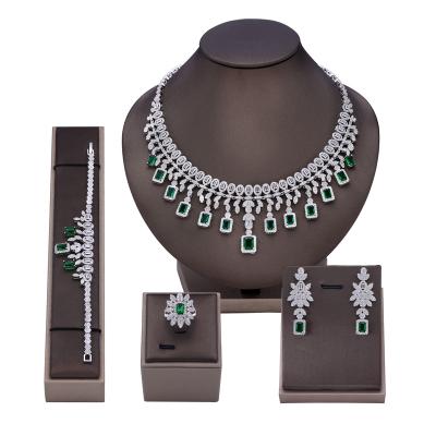 China FASHIONABLE luxury UAE zircon necklace bracelet earrings and full ring 4pcs Dubai jewelry set for women for sale