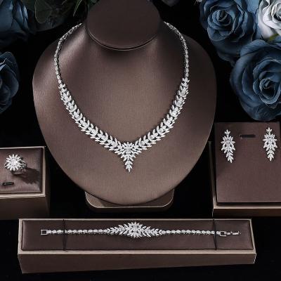 China TRENDY Sparkling Wedding Jewelry Set For Women Full Pave Zircon Necklace Bracelet Costume Jewelry Set For Bride for sale