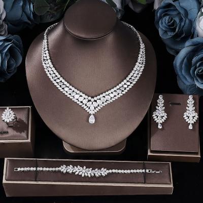 China 4 Pieces Luxury TRENDY Bridal Jewelry Set For Women Necklace Bracelet Set Zircon Dubai Arabic Wedding Jewelry Set for sale