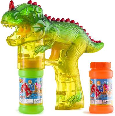 China Electronic Sandblaster Toy Led Flashing Lights Toy Upper Automatic Dinosaur Bubble Gun Fan Shooter for sale