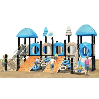 China Wooden Kindergarten Kids Outdoor Games Playground Plastic Slides and Climbing Wall For Amusement Park for sale