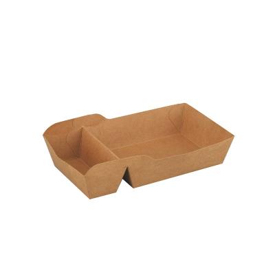 China Greaseproof Factory Direct Disposable Food Grade Kraft Paper Tray With Two Compartments Recyclable Potato Chips Paper for sale