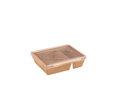 China Waterproof Two Compartments Disposable Packaging Kraft Lunch Box With PET Lid for sale