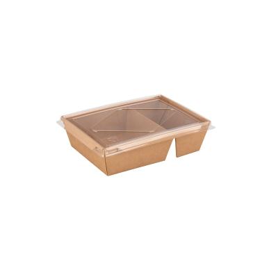 China Waterproof Disposable Lunch Bento Meal Paper Box Take Out Kraft Paper Containers Brown With Two Compartments for sale