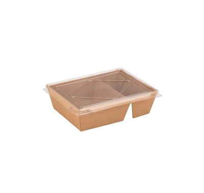 China Brown Lunch Box 2 Compartment Trays Waterproof Food Grade Kraft Box Paper Disposable Container for sale