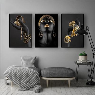 China 3 Walls Wholesale Cheap Modern Art Picture African Canvas Painting Posters And Prints Black African Panels for sale