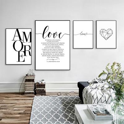 China Minimalist Black and White Art Wall Decor Canvas Painting of Amore Modern Scandinavian Love Poster Style for sale