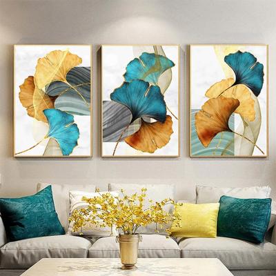 China Modern Home Decor Abstract Poster Painting Nordic Gold Leaf Plant Wall Art Canvas Painting for sale