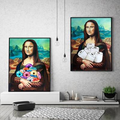 China Funny Mona Lisa Picture Living Room Wall Art Canvas Painting Print Nordic Home Decor Poster CLASSIC for sale