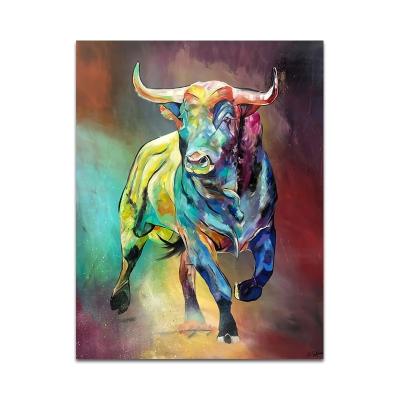 China Colorful Modern Abstract Bull Wall Hanging Decor Art Picture Home Decoration Animal Painting On Canvas for sale