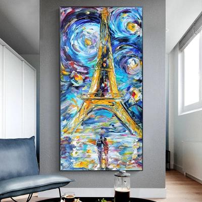 China Modern Tour of Paris Van Gogh Starry Night Oil Painting on Canvas Art Cuadro Posters and Nordic Print Wall Art for Living Room for sale