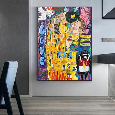 China Modern Wall Art Famous Paintings Posters And Prints Banksy Painting Pop Street Art Gustav Klimt Kiss Graffiti Canvas For Home Decor for sale