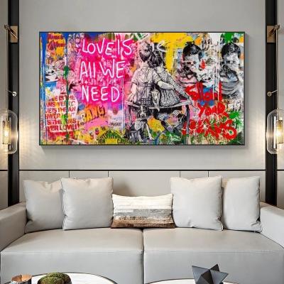 China Modern Banksy Art Love Is All We Need Oil Paintings On Canvas Wall Street Art Home Decor Pop Art Graffiti Painting for sale