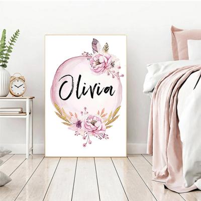 China Modern Art Nursery Prints Wall Painting Kids Bedroom Decor Poster Peony Outlines Flowers Canvas Painting for sale