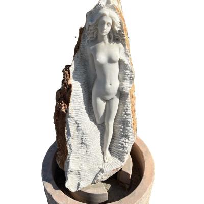 China Large Traditional Statue Carved Natural White Marble Granite Garden Little Mermaid for sale