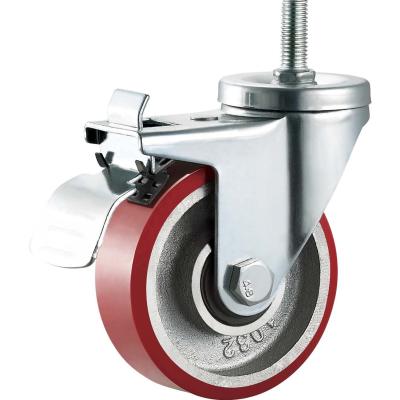 China swivel & Rigid SS Swivel PU On Cast Iron Caster Wheels Red 75 100 125mm For Trolleys for sale