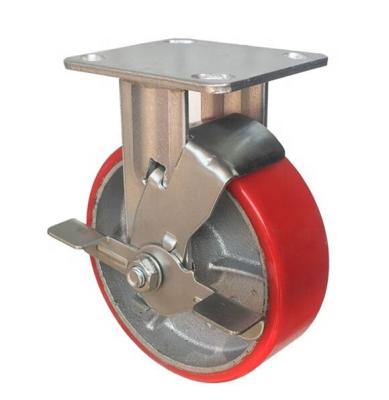 China swivel & SS Heavy Duty Industrial PU Rigid On Iron Caster Wheel With New Brake 4 5 6 8 Inch for sale