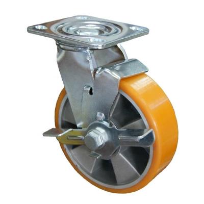 China swivel & Rigid SS 4 5 6 8 Inch Heavy Duty PU On Aluminum Caster Wheel With Brake for sale