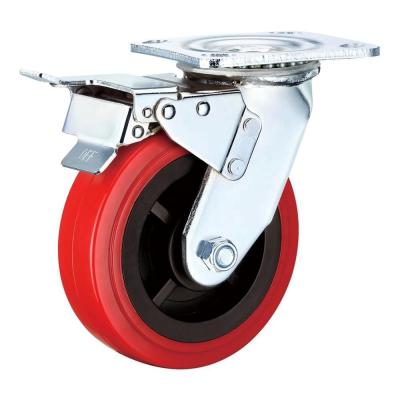 China swivel & SS 200mm Rigid Swivel PU Caster Wheels With Brakes For Trolley Carts for sale