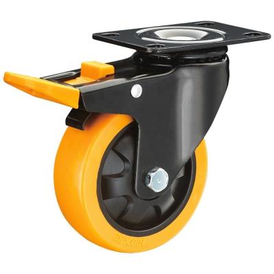 China swivel & SS Egypt Rigid Orange PU Wheel Caster With Brakes Plate Rigid / Swivel for sale