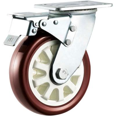 China swivel & Rigid SS Cart 200mm PU Wheels With Brakes Drop Out 100 125 150 200mm Ivory for sale