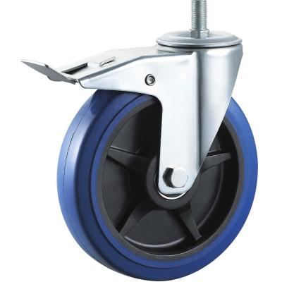 China Other SS Core Hole / Thread Stem Elastic Rubber Caster Wheel Blue Trolley for sale