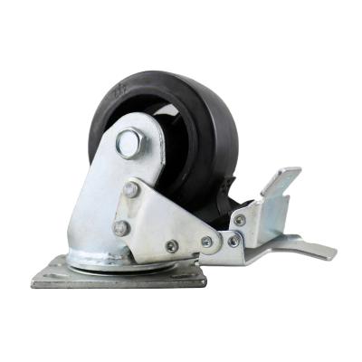 China 4 Inch Ss Rigid Heavy Duty Rubber Cast Iron Wheel Caster With Total Lock Brake for sale