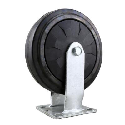 China Rigid SS Black Rigid Caster Rubber Wheel 8 Inch Heavy Duty Polymer Trolley Caster for sale