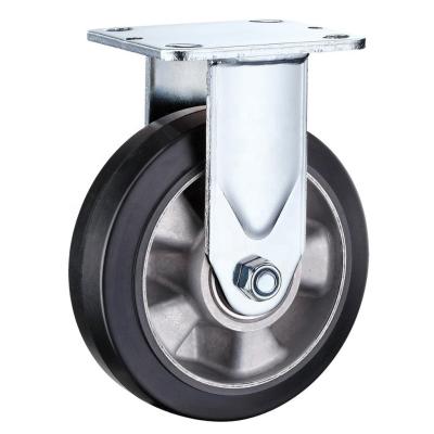 China swivel & SS 6inch Rigid Elastic Rubber Caster Wheel With Aluminum Core Industrial Use for sale