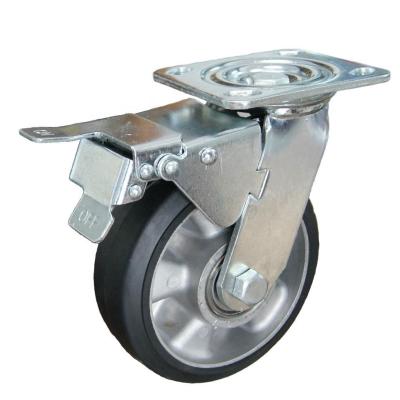 China swivel & SS Rigid Aluminum Soft Elastic Rubber Wheel Caster 4 6inch 5 8 Inch With Brake for sale