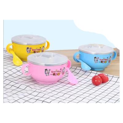 China BPA Free 2022 New Design Stainless Steel Toddler No Slip Bowl Children Suctionl With Lid Dinner Newborn Infant Baby Feeding Bowl With Spoon for sale