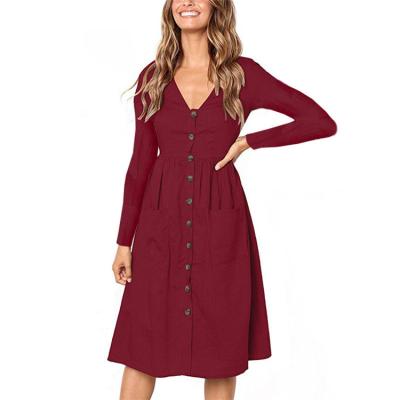 China 2021 Summer Cotton Ladies QUICK DRY Canvas Dresses With Long Sleeve For Elegant Women Breathable Clothing for sale