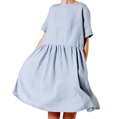 China Loose Women Anti-static Solid Casual Summer Summer Empire Waist Canvas Dresses for sale