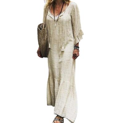 China Anti-Static Loose Ply Cotton Women Long Sleeve Linen Dresses for sale