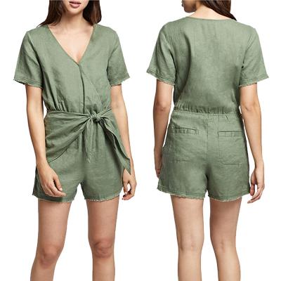 China Solid Color Wrap One Piece Romper Anti-pilling Short Jumpsuit For Women for sale