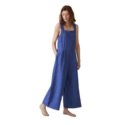 China Ladies Solid Color Breathable Wide Leg Pants Cotton Canvas Overalls 2019 for sale