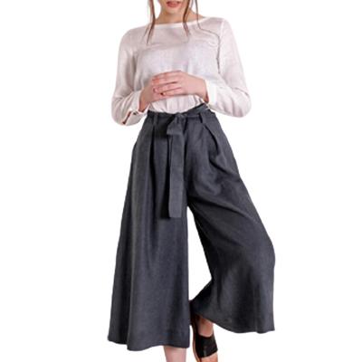 China Anti-Wrinkle Solid Wide Leg Women Streerwear Spring Linen Pants And Trousers for sale