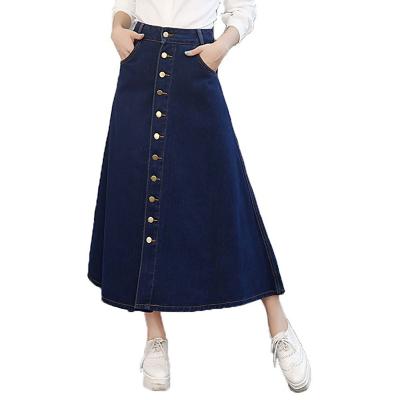 China Women Plus Size China Factories Button Front Cotton Denim Long Jean Skirt for sale