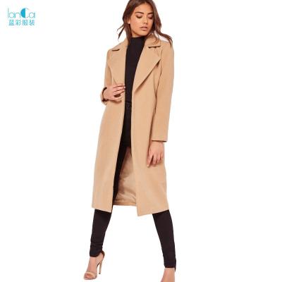 China Wholesale Custom Solid Color V-Neck Woolen Coat Waterproof Long Sleeve Solid Color Winter Women Coat for sale