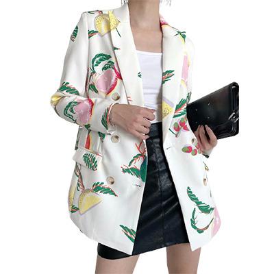 China 2021 autumn new fashion vintage fashion vintage women's blazers full sleeve V-neck colorful printing women's clothing unique ladies full long for sale