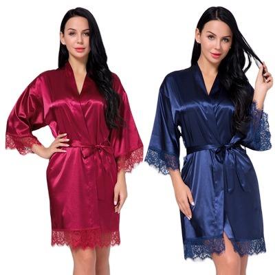 China 2021 QUICK DRY New Arrival Mini Wrap Summer Women's Lace Night Dress Sexy Satin Pajamas for sale