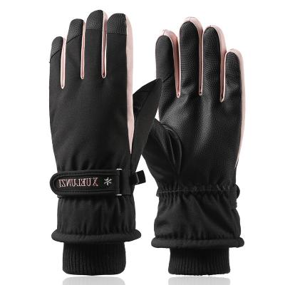 China Women Winter Cotton Plus Touch Screen Motorcycle Skiing Recycling Gloves Thermal Windproof Fleece Lined Thickened Leather Gloves Women for sale