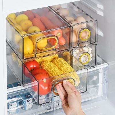 China Wholesale Freshness Preservation Refrigerator Drawer Storage Box Stackable Kitchen Transparent Sorting Crisper for sale