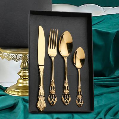 China Retro Steak Knife Durable Embossed Fork and Spoon 304 Stainless Steel Knife and Continental Forks Kitchen Knife and Fork Set for sale